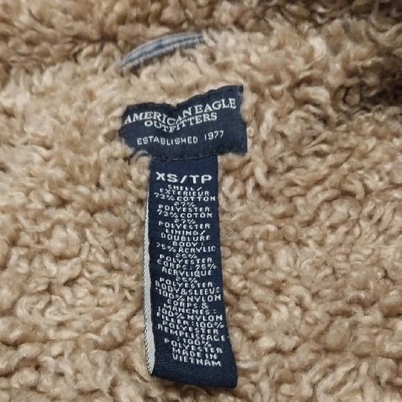 American Eagle Outfitters Distressed Blue Cord Jacket with Tan Faux Fur Detail - Picture 2 of 2